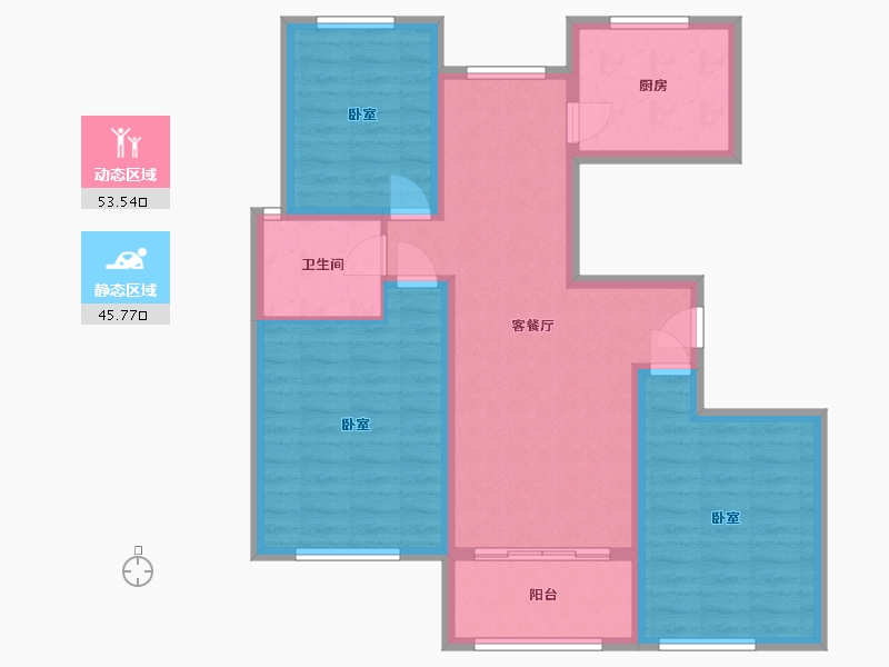 山东省-淄博市-鸿泰花漾城-88.52-户型库-动静分区