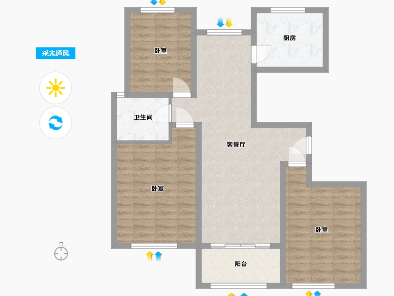 山东省-淄博市-鸿泰花漾城-88.52-户型库-采光通风