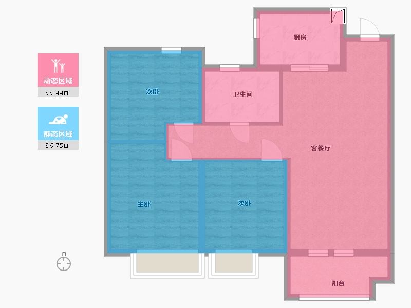 山东省-潍坊市-中梁龙玺台-82.19-户型库-动静分区