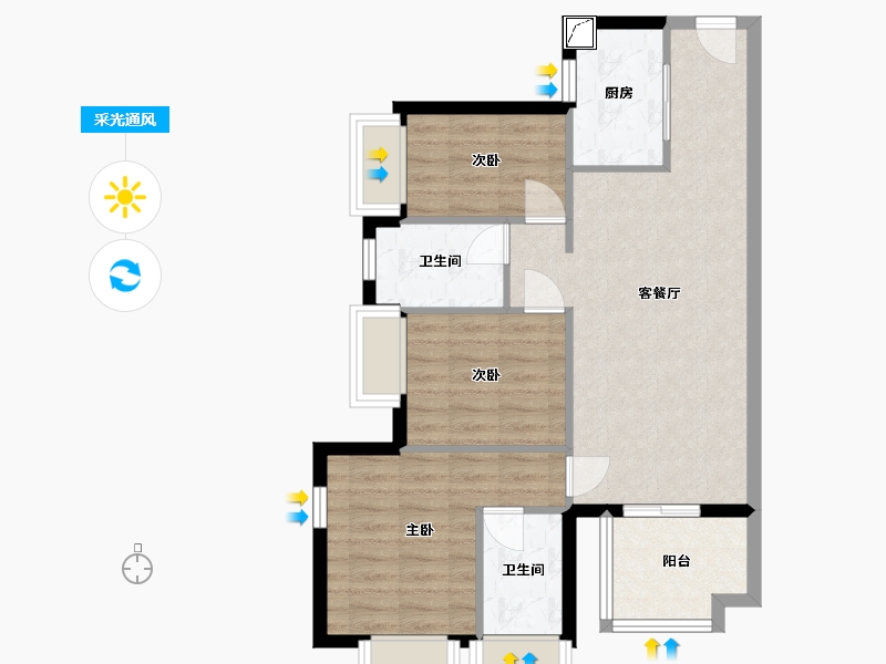 广东省-东莞市-万科中天城市花园二期-73.26-户型库-采光通风