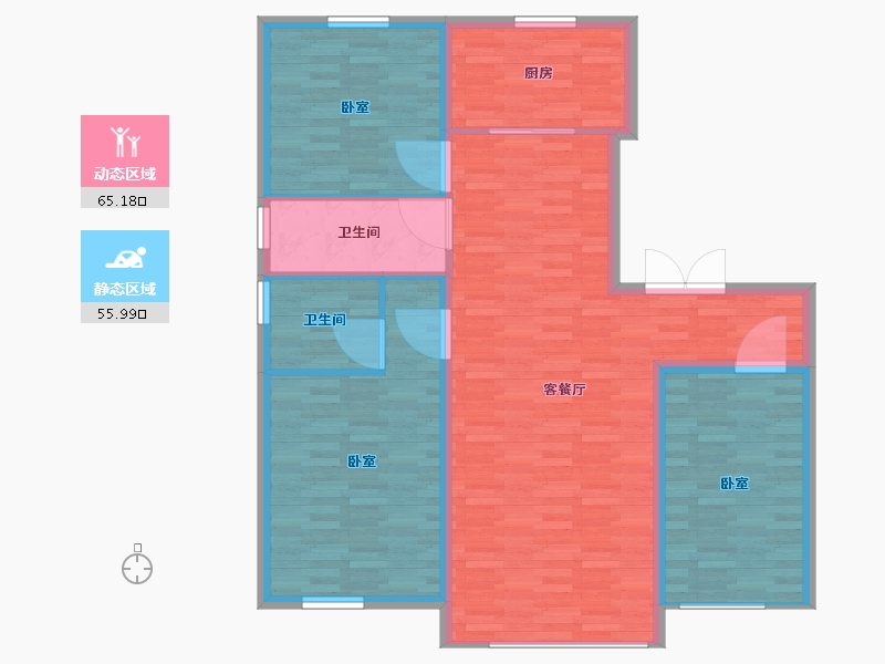 辽宁省-大连市-碧桂园·桃源-111.00-户型库-动静分区