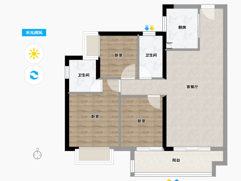 广东省-广州市-融创书院豪庭-74.88-户型库-采光通风