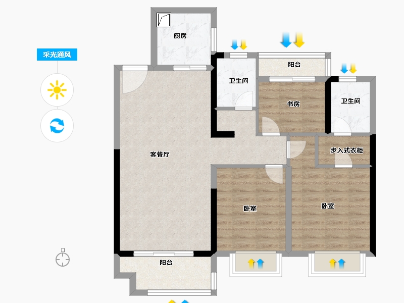 湖南省-岳阳市-中梁·首府-86.00-户型库-采光通风