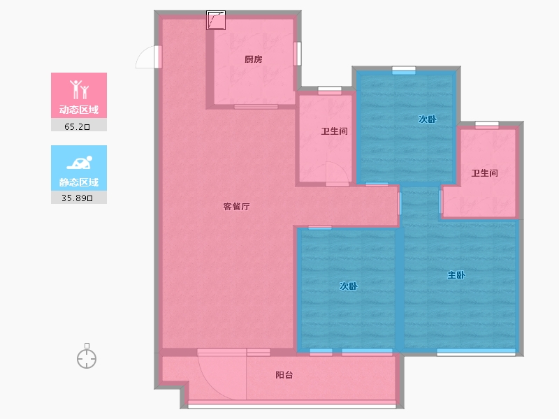 山东省-潍坊市-中梁龙玺台-89.99-户型库-动静分区