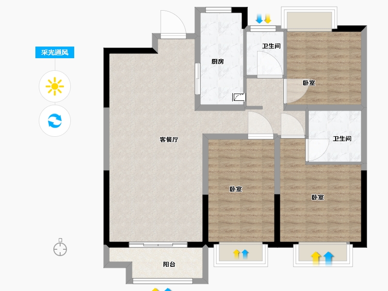 河南省-安阳市-嘉洲华庭三期-100.47-户型库-采光通风