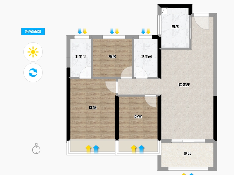 湖南省-岳阳市-锦绣新城-76.18-户型库-采光通风