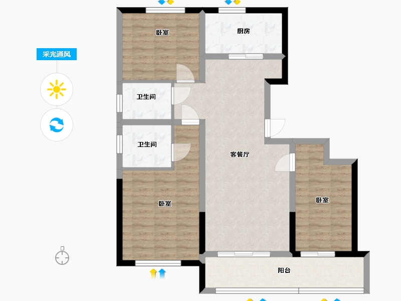 宁夏回族自治区-银川市-中房东方赋-89.94-户型库-采光通风