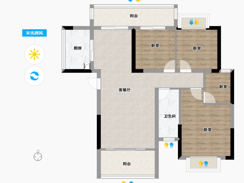 湖南省-岳阳市-水木清华-88.65-户型库-采光通风