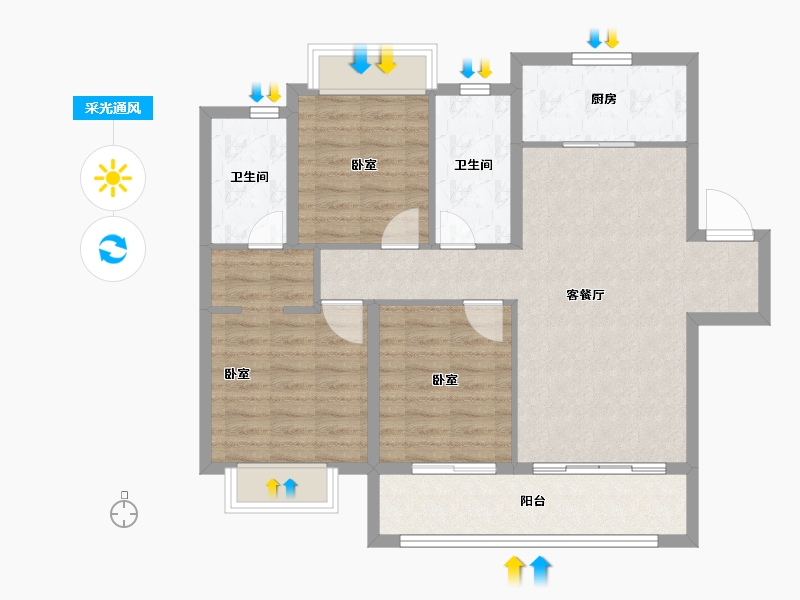 湖南省-长沙市-东原·启城-89.00-户型库-采光通风