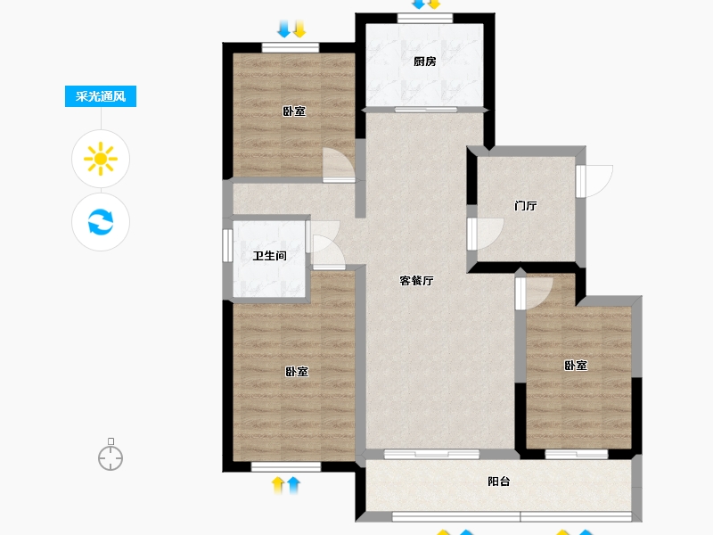 宁夏回族自治区-银川市-中房东方赋-85.16-户型库-采光通风