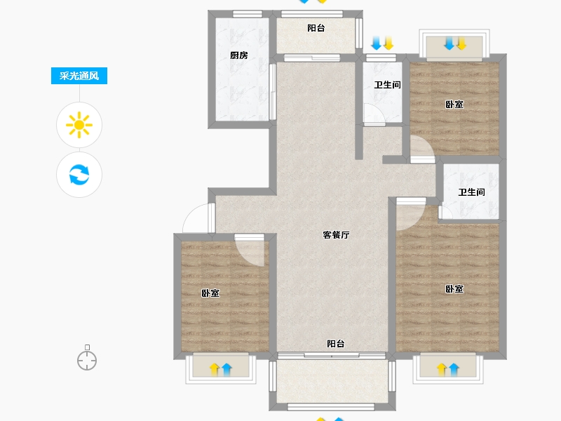 湖南省-岳阳市-扬德云水湾-101.00-户型库-采光通风