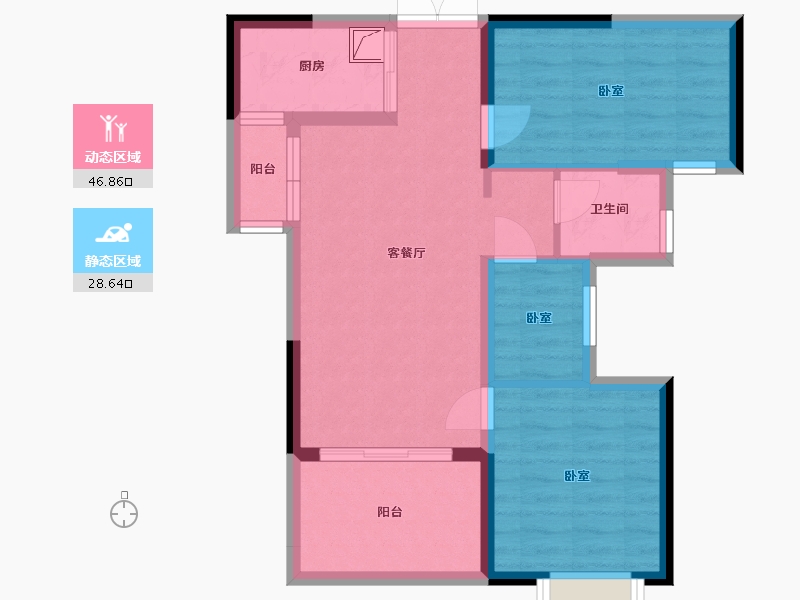 湖北省-武汉市-健龙果壳社区-66.75-户型库-动静分区