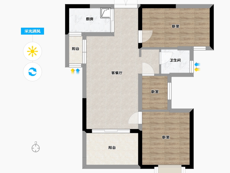 湖北省-武汉市-健龙果壳社区-66.75-户型库-采光通风