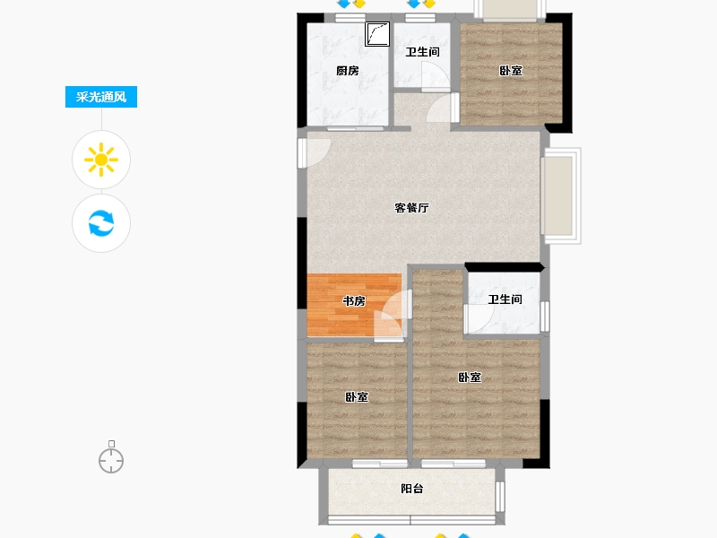 湖北省-武汉市-中梁天玺壹号-77.72-户型库-采光通风