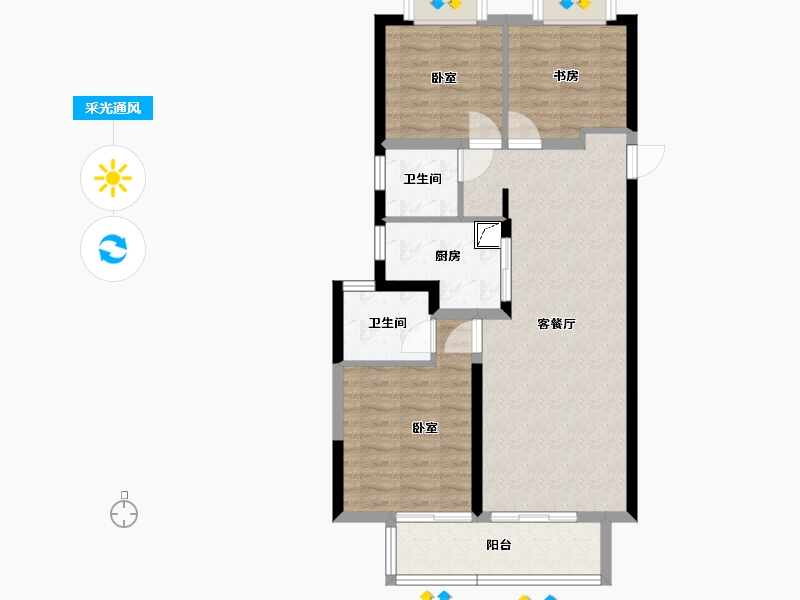 湖北省-武汉市-中梁天玺壹号-74.98-户型库-采光通风