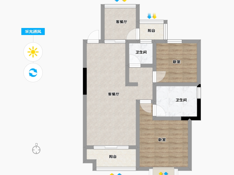 湖南省-岳阳市-云溪大汉新城-65.96-户型库-采光通风