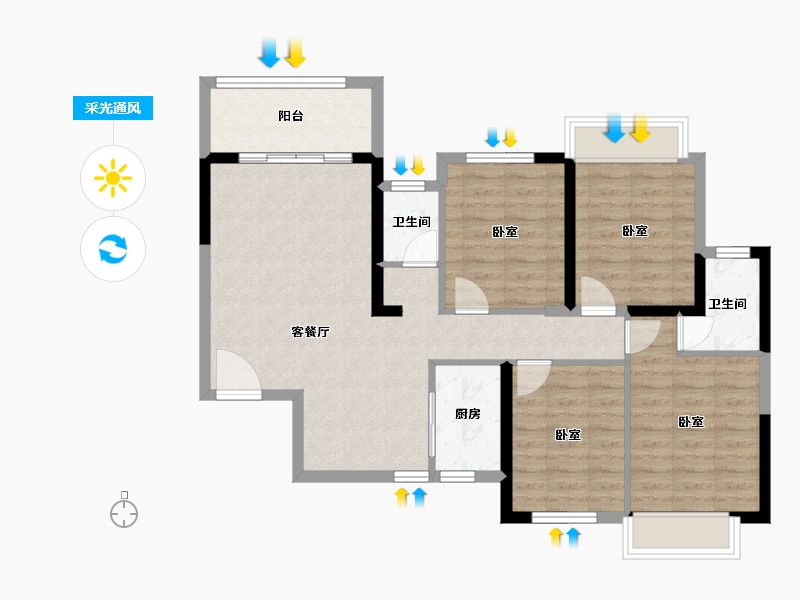 湖南省-岳阳市-双湖公馆-89.88-户型库-采光通风