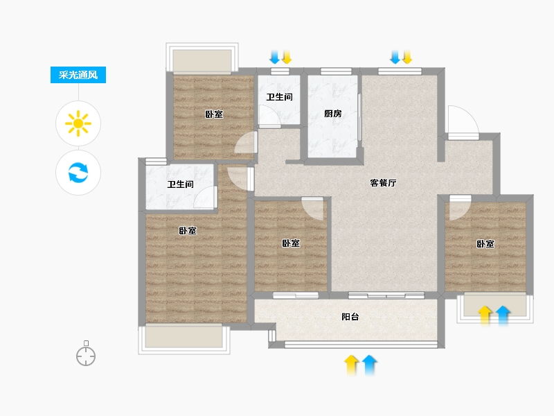 湖南省-长沙市-东原·启城-94.00-户型库-采光通风