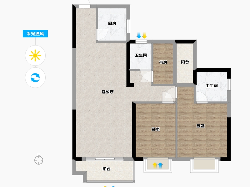 湖南省-常德市-大汉·澧水龙城-90.99-户型库-采光通风