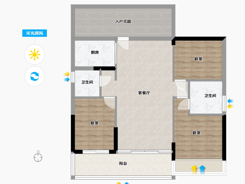 湖南省-常德市-六合清华圆-91.80-户型库-采光通风