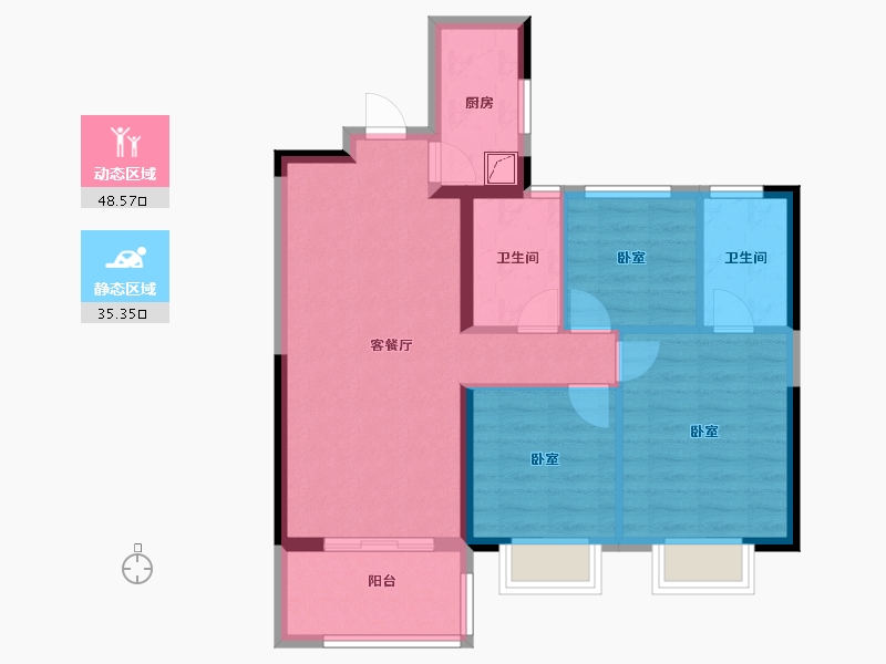 湖南省-岳阳市-福星·龙庭尚府-74.70-户型库-动静分区