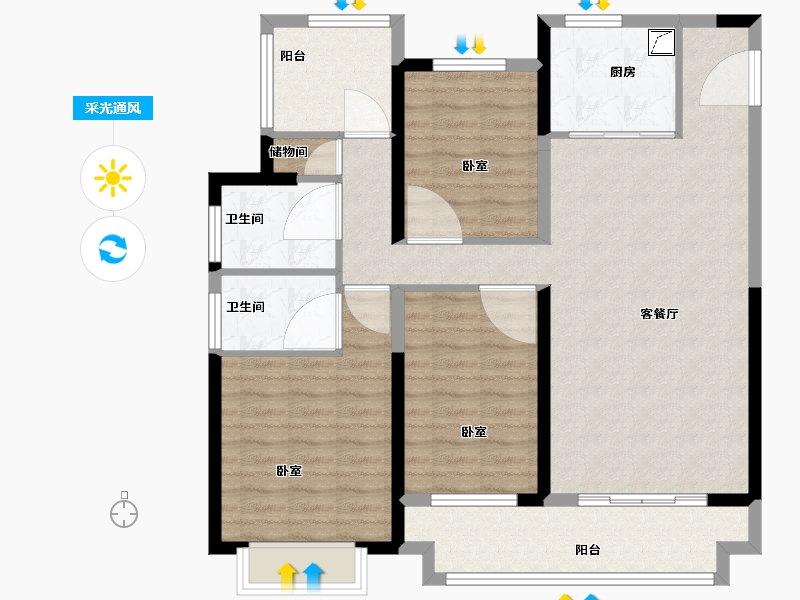 湖南省-岳阳市-中梁·首府-103.00-户型库-采光通风