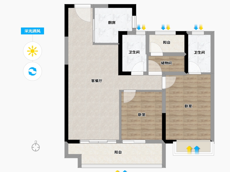 湖南省-长沙市-澳海文澜府-85.07-户型库-采光通风