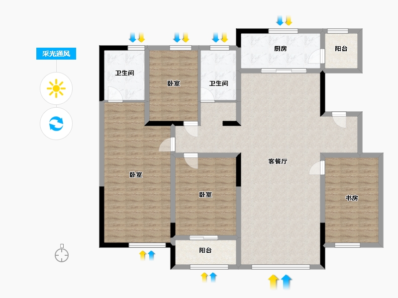 宁夏回族自治区-银川市-中房玺云台-144.30-户型库-采光通风