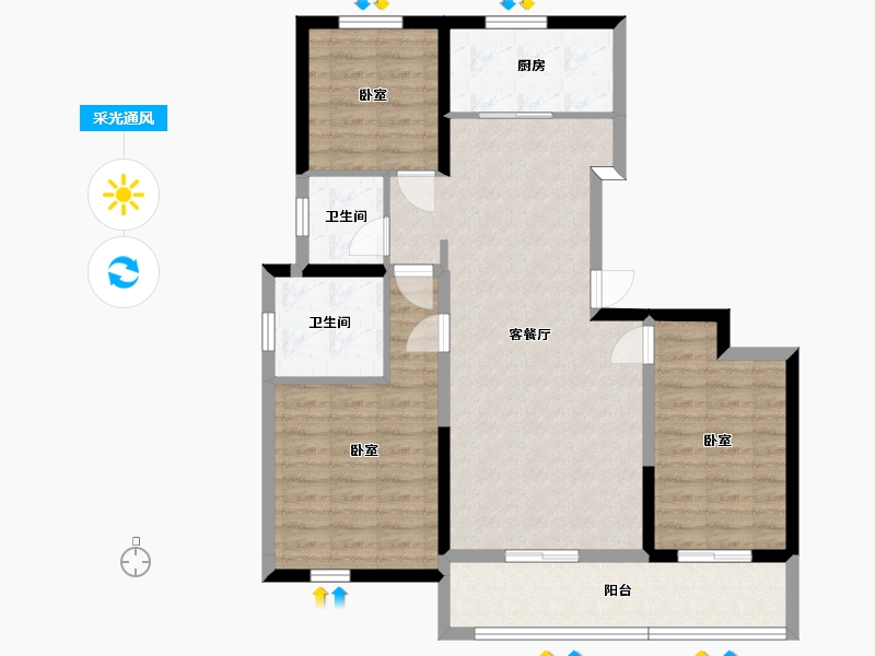 宁夏回族自治区-银川市-中房东方赋-92.23-户型库-采光通风