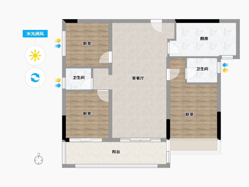 湖南省-岳阳市-御城华府-93.90-户型库-采光通风