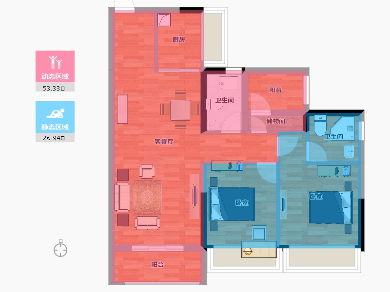 广东省-清远市-碧桂园燕湖里-71.21-户型库-动静分区