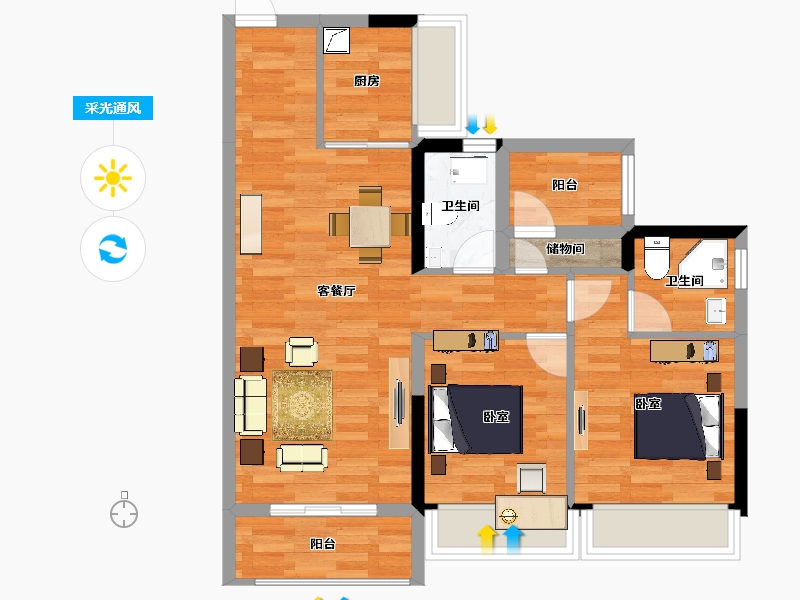 广东省-清远市-碧桂园燕湖里-71.21-户型库-采光通风