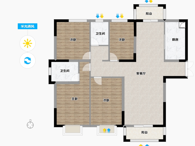 河南省-信阳市-银河湾Ⅱ京九名府-134.00-户型库-采光通风