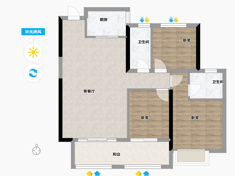 湖南省-岳阳市-水木清华-84.30-户型库-采光通风