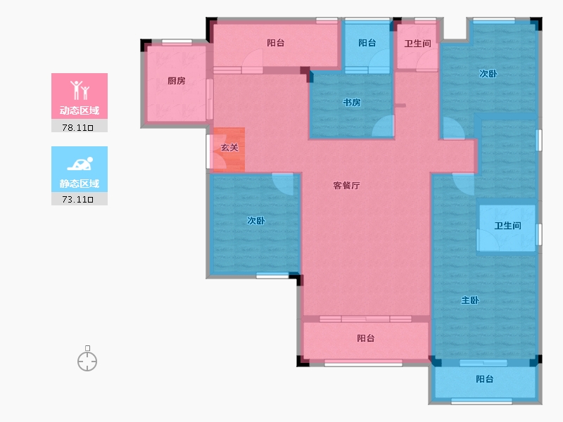 湖南省-长沙市-房聚云台府-136.04-户型库-动静分区