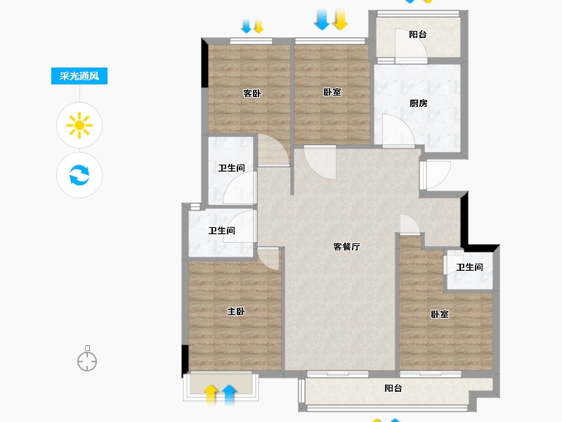 浙江省-嘉兴市-正黄翡翠合院-123.10-户型库-采光通风