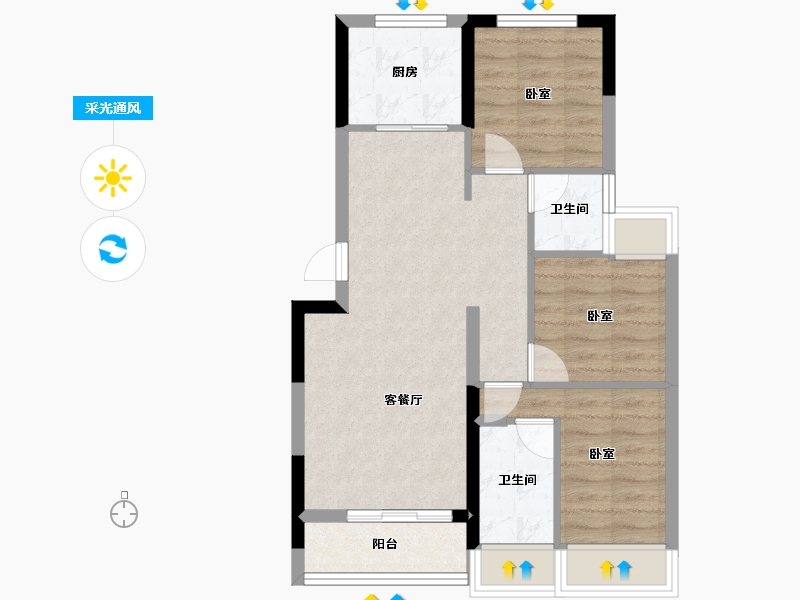 广东省-深圳市-鹏华世家华府-66.20-户型库-采光通风