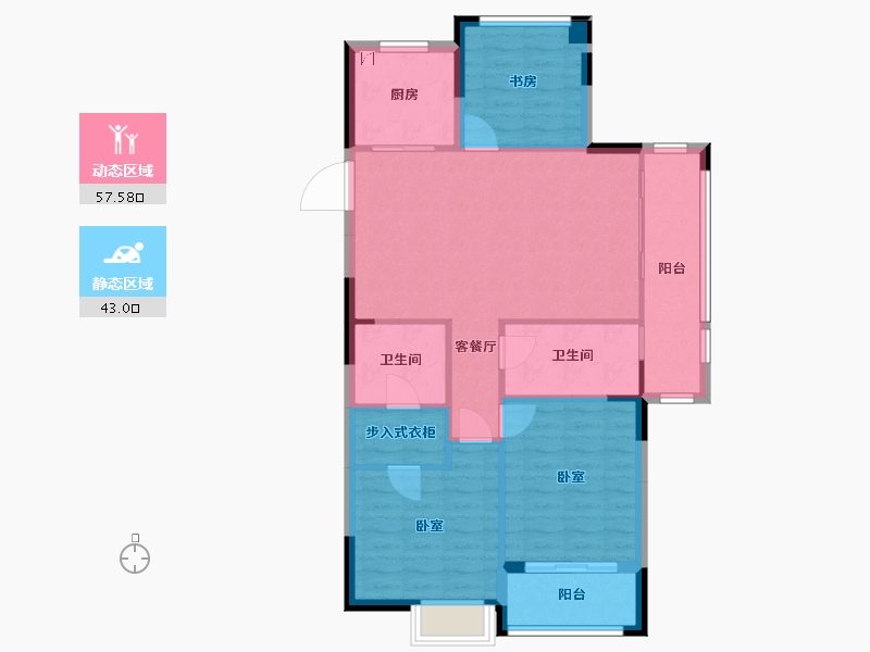 浙江省-嘉兴市-绿城华景川澜园-90.98-户型库-动静分区