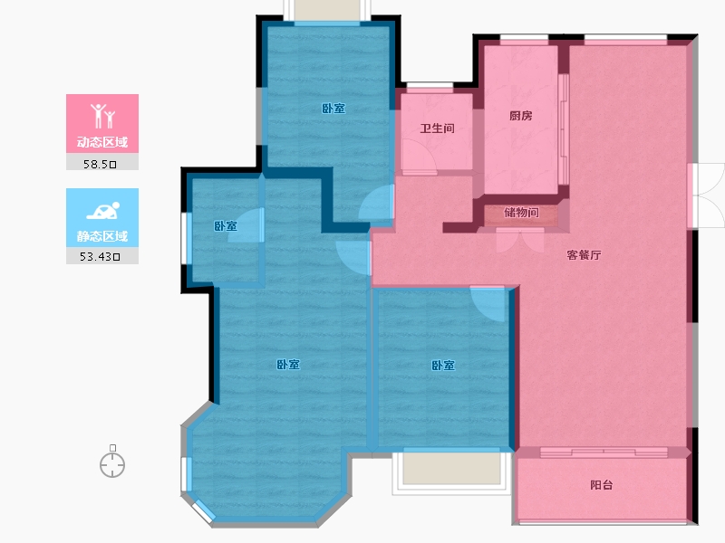 江苏省-南通市-中南世纪花城-100.57-户型库-动静分区