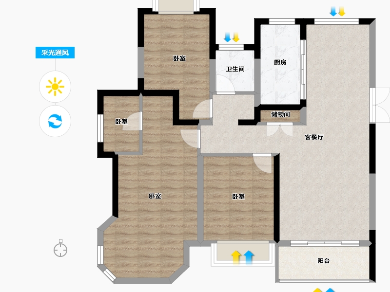 江苏省-南通市-中南世纪花城-100.57-户型库-采光通风