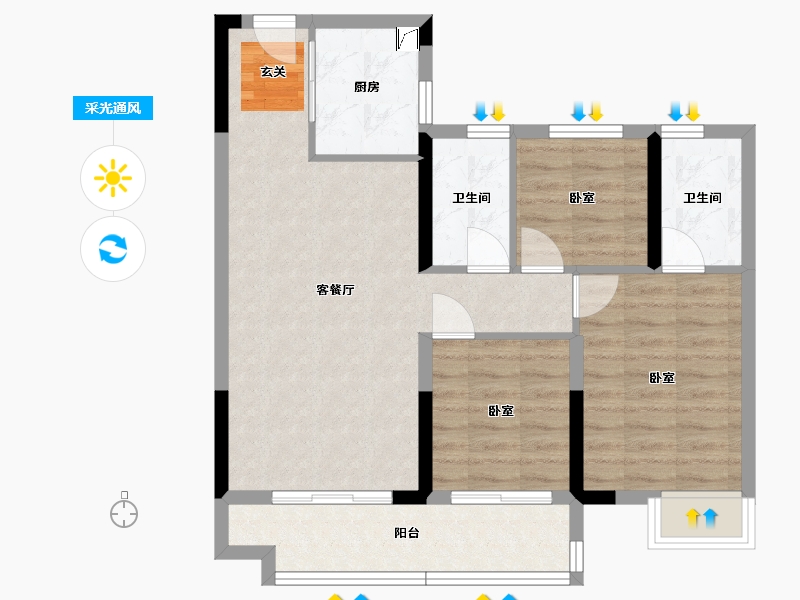 湖北省-武汉市-武汉碧桂园公园里-74.62-户型库-采光通风