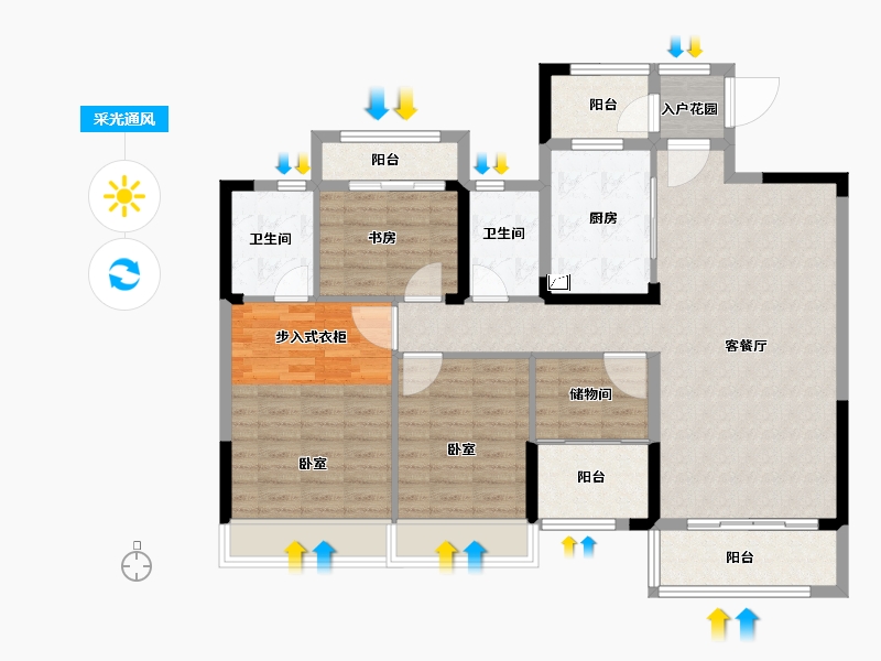 湖南省-岳阳市-恒大御景湾-114.14-户型库-采光通风