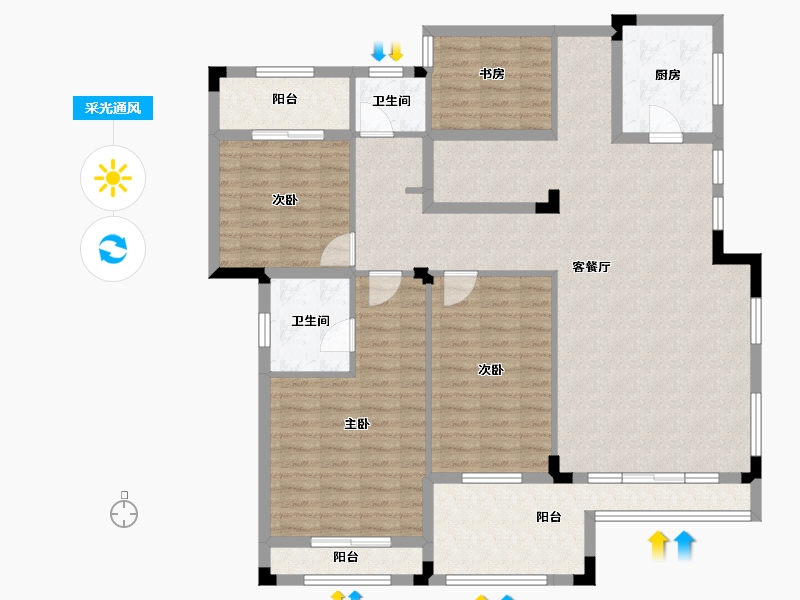 湖南省-长沙市-房聚云台府-129.15-户型库-采光通风