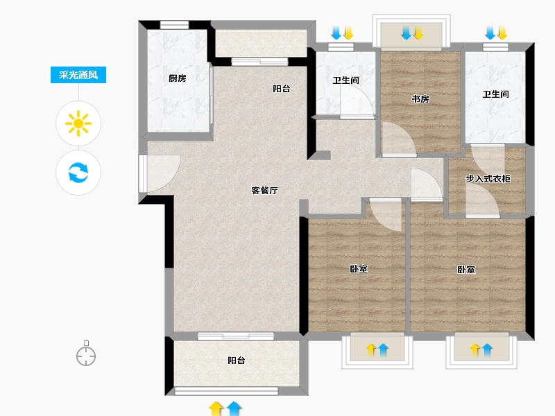 湖北省-武汉市-武地融创金麟壹号-93.21-户型库-采光通风