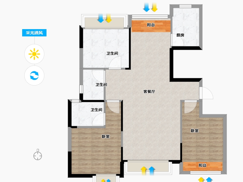 湖南省-常德市-嘉美·桃花源府-95.88-户型库-采光通风