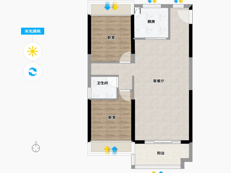 湖南省-岳阳市-碧桂园时代城-69.12-户型库-采光通风