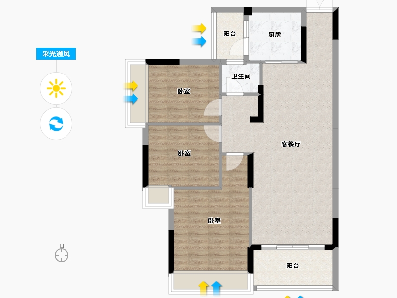 湖南省-岳阳市-九岳山语湖-90.42-户型库-采光通风