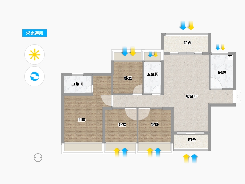 湖南省-娄底市-宁邦中心二期公园里-105.00-户型库-采光通风