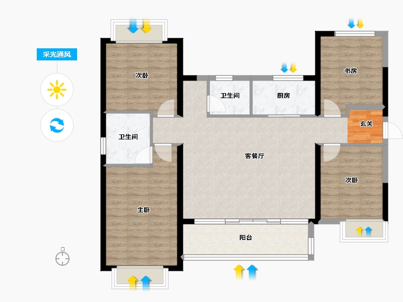 福建省-福州市-平潭正荣府·观邸-103.92-户型库-采光通风