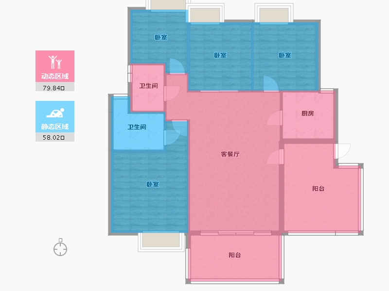 湖北省-武汉市-金银湖1号院-126.43-户型库-动静分区